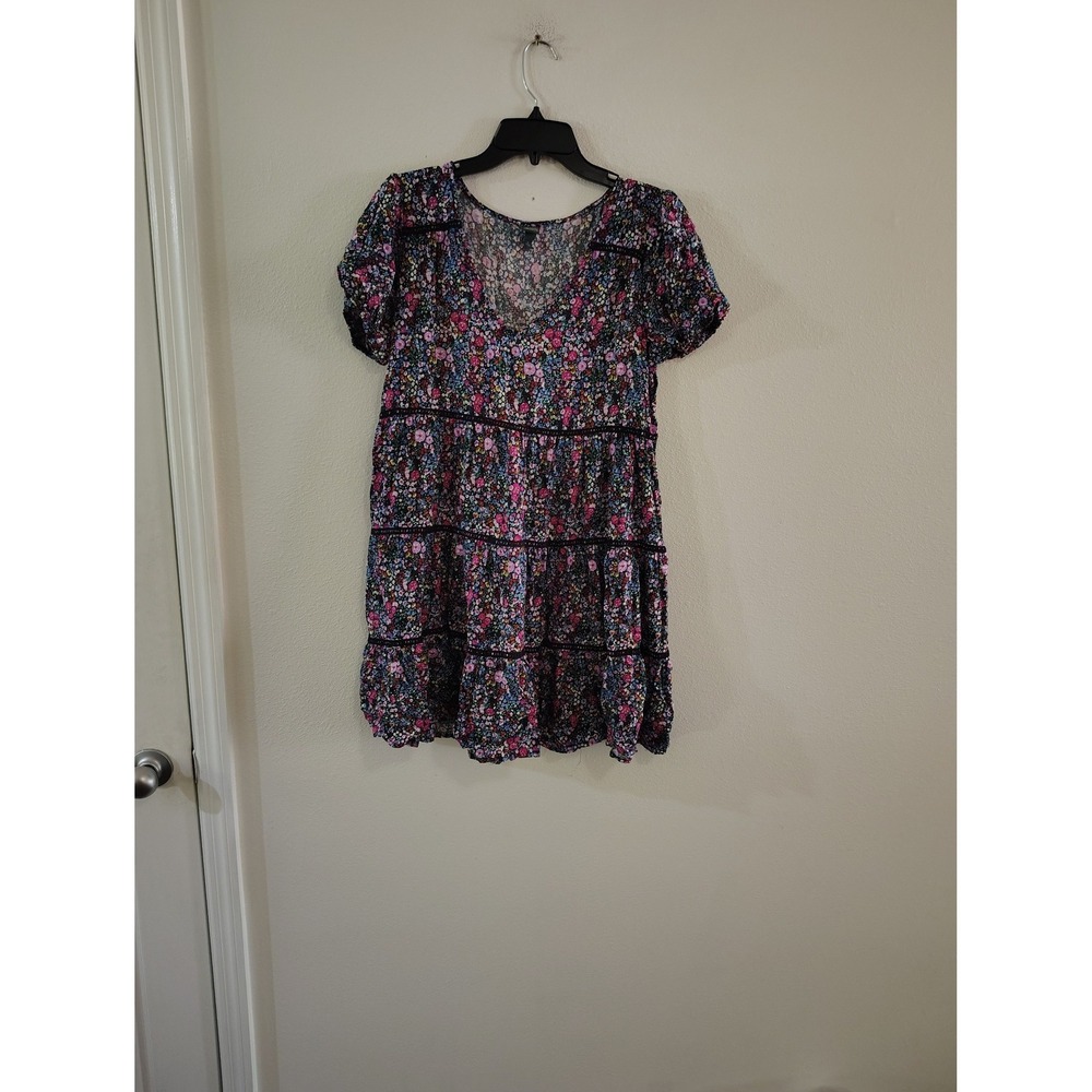 Wild Fable Floral Tiered‎ Mini Dress Black Pink Blue Ditsy Boho Babydoll Medium